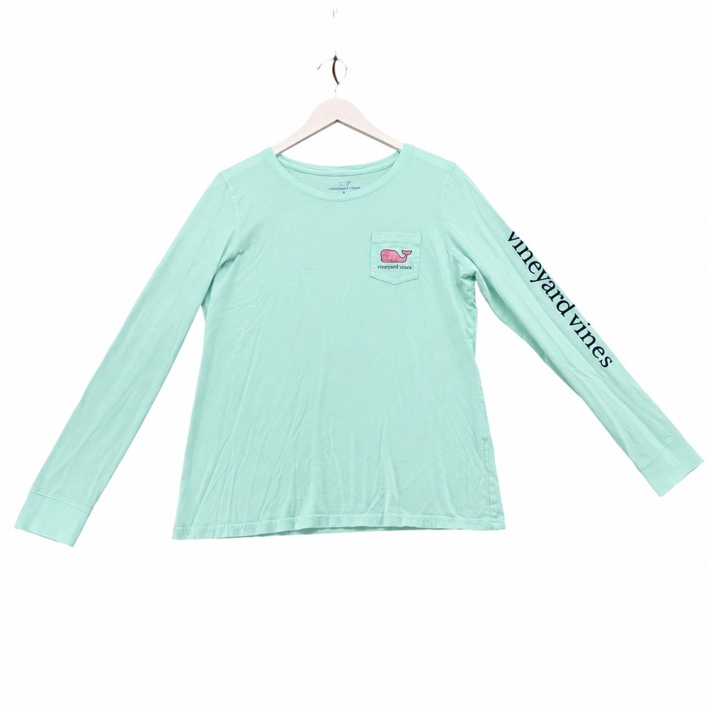 Vineyard Vines Womens Small Mint Green Long Sleeve Whale Graphic Pocket T-Shirt